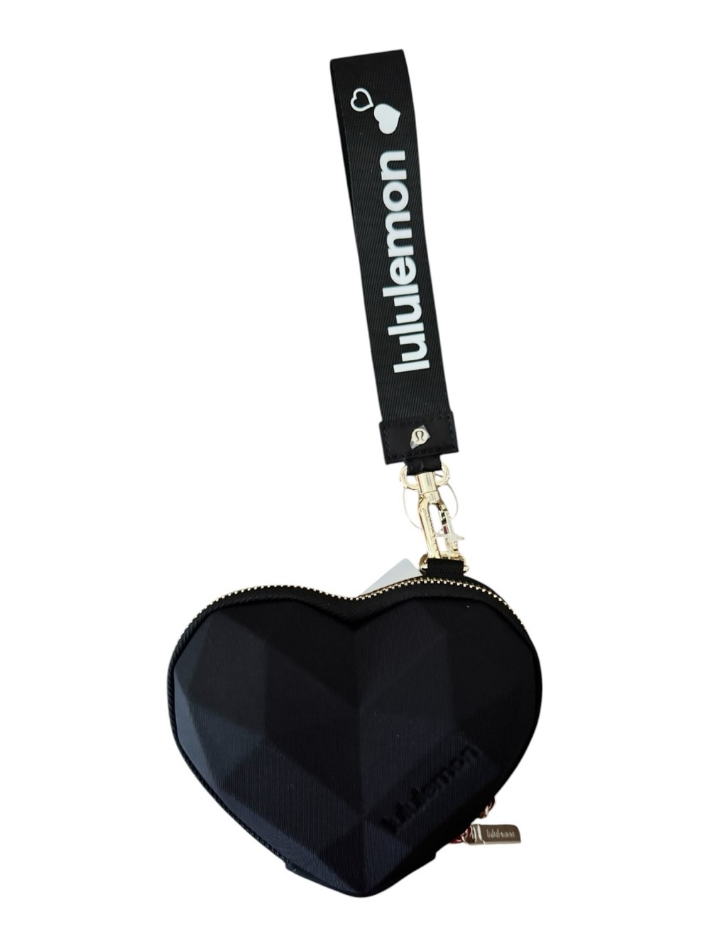 Lululemon Heart Wristlet Black Gold NWT Sold Out Mini Pouch Bag Charm